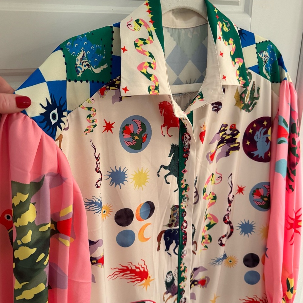 Graffiti Print Button Down Shirt Dress - Picture 2 of 9